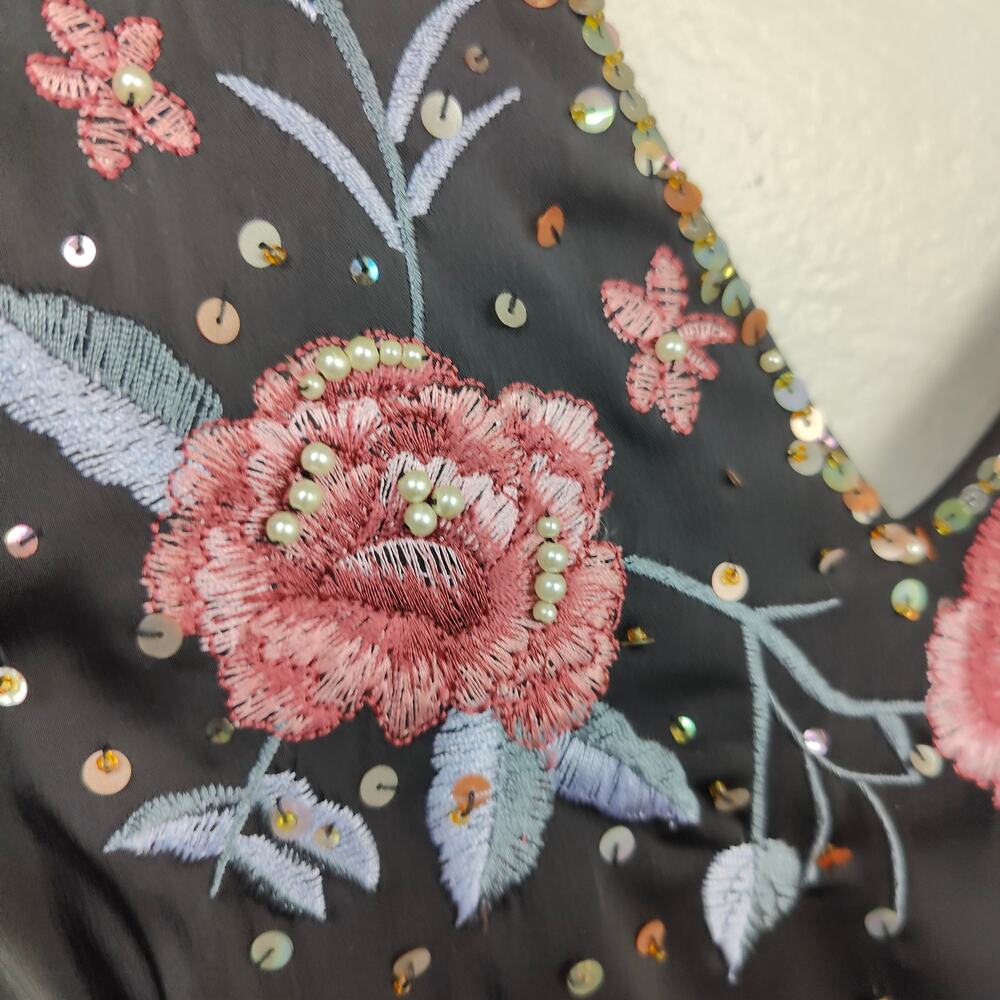 Vintage Spenser Jeremy Fairy Dress Size 6 Black Sheath Floral Embroidered Bling - Picture 3 of 6